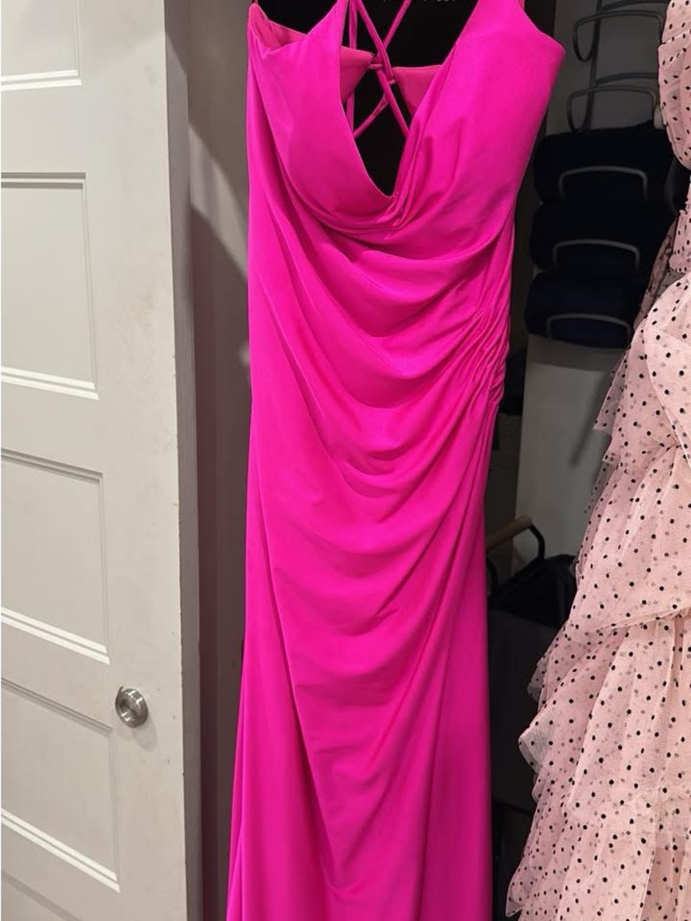 Draped Cowl Neck Maxi Dress in Vibrant Pink